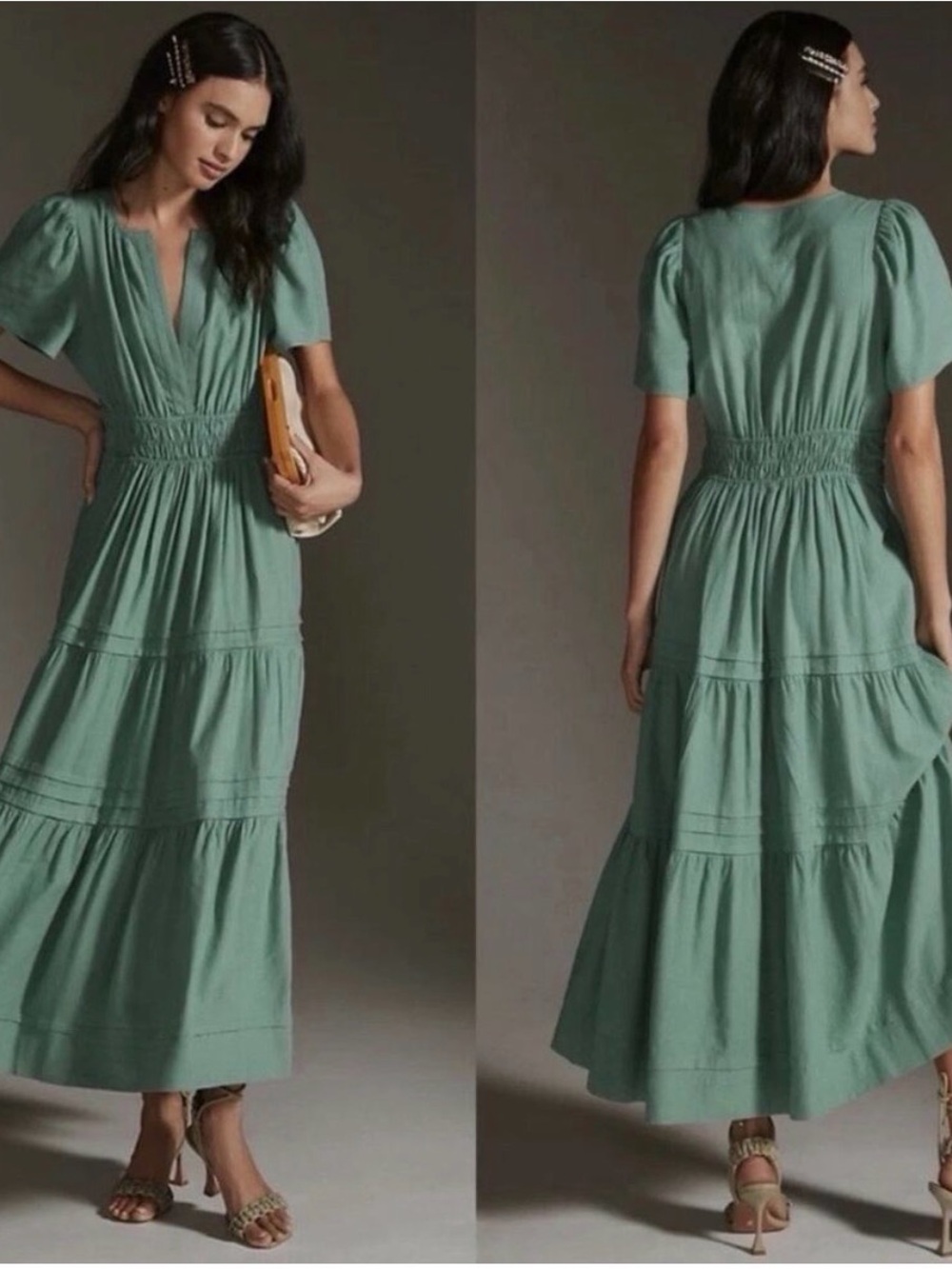 Women’s Anthropologie somerset linen blend green dress medium